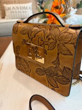 Victorinox Floral-Embossed Leather Crossbody Bag in Olive